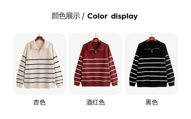 Long-Sleeve Striped Half-Zip Sweater Product Image