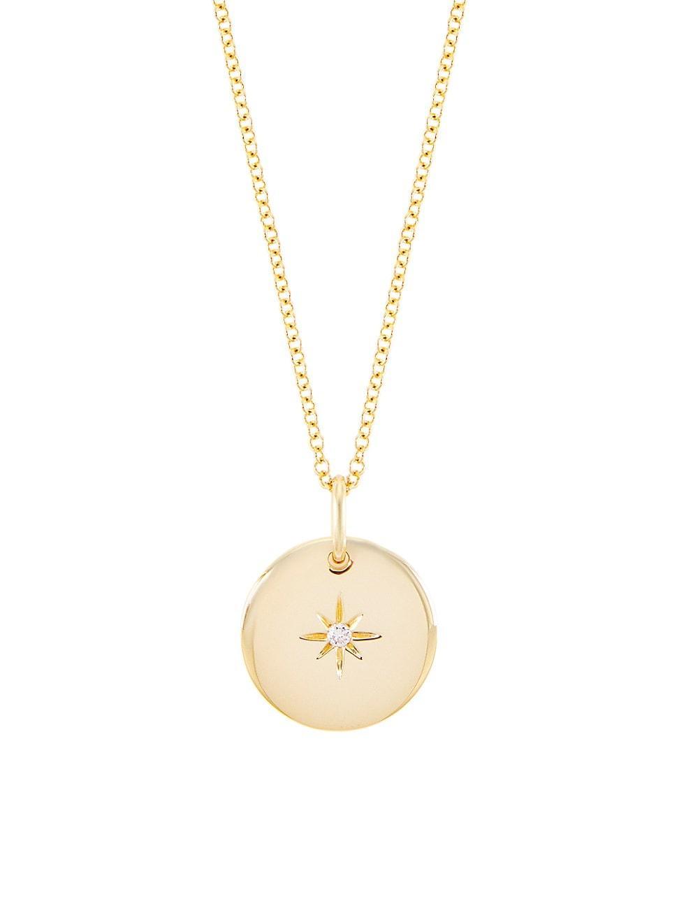 Womens 14K Gold & Diamond Star Disc Pendant Necklace Product Image