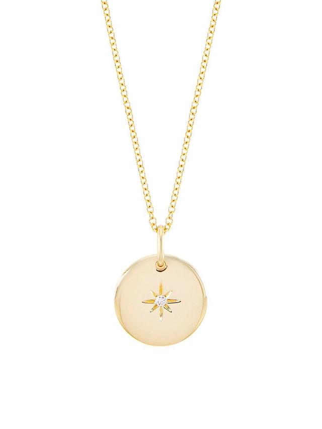 Womens 14K Gold & Diamond Star Disc Pendant Necklace Product Image