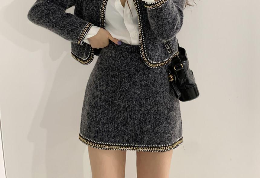 Set: Tweed Crop Jacket + Mini Pencil Skirt Product Image