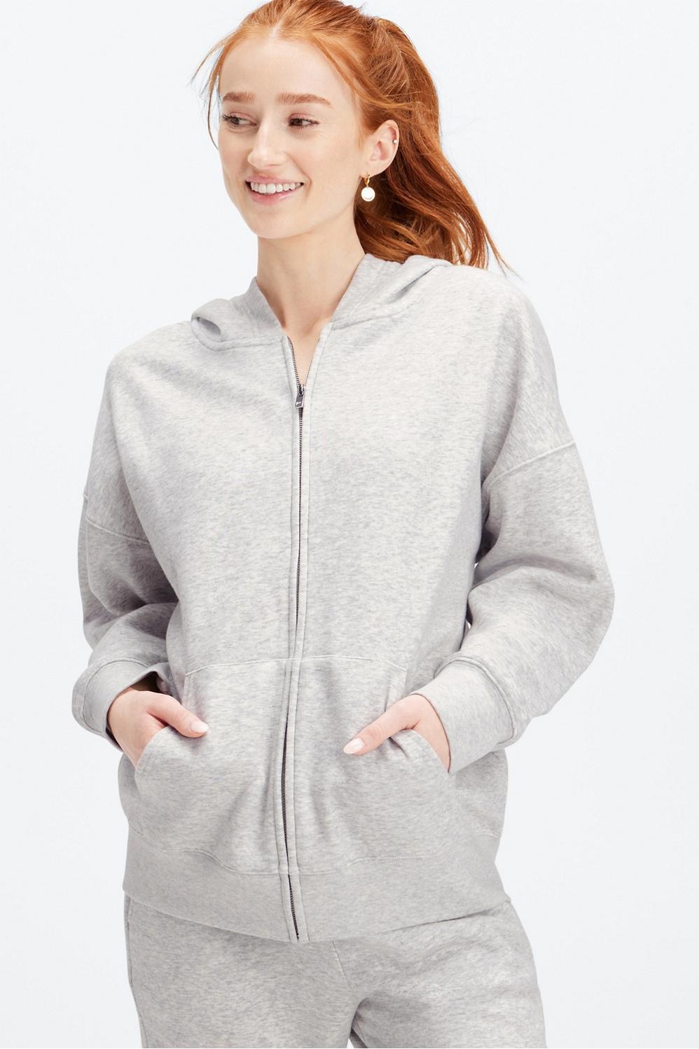 Fabletics Go-To Full-Zip Hoodie Womens Light Grey Heather plus Size 4X Product Image