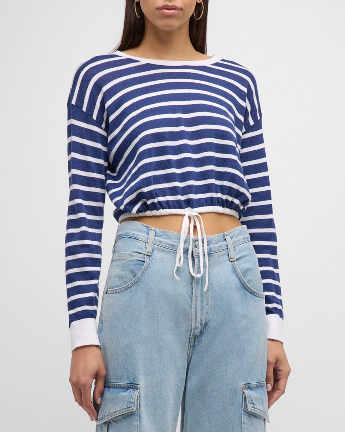 ALICE AND OLIVIA Bernetta Striped Cropped Pullover In Blue Product Image