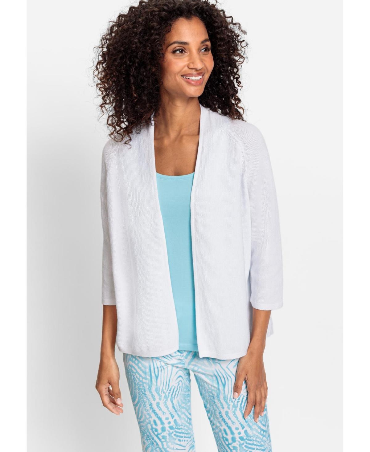 Olsen Womens 100% Cotton 3/4 Sleeve Open Front Cropped Cardigan Product Image