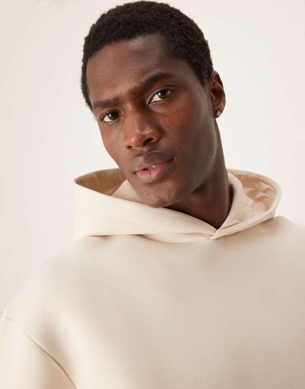 ASOS DESIGN oversized boxy scuba hoodie in oatmeal heather Product Image