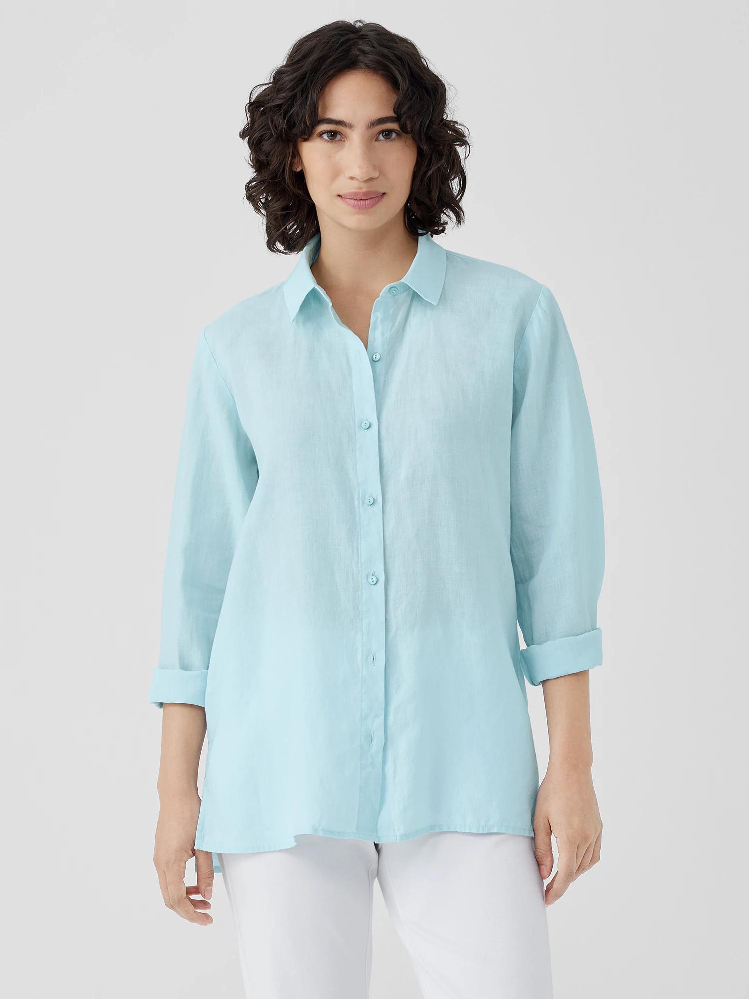 EILEEN FISHER Organic Handkerchief Linen Classic Collar Shirtfemale Product Image