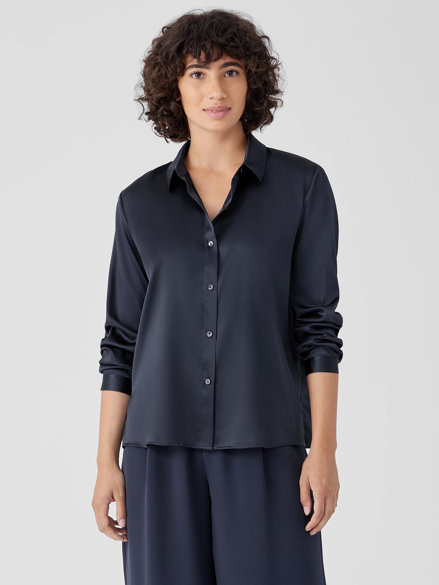 EILEEN FISHER Stretch Silk Charmeuse Classic Collar Shirtfemale Product Image