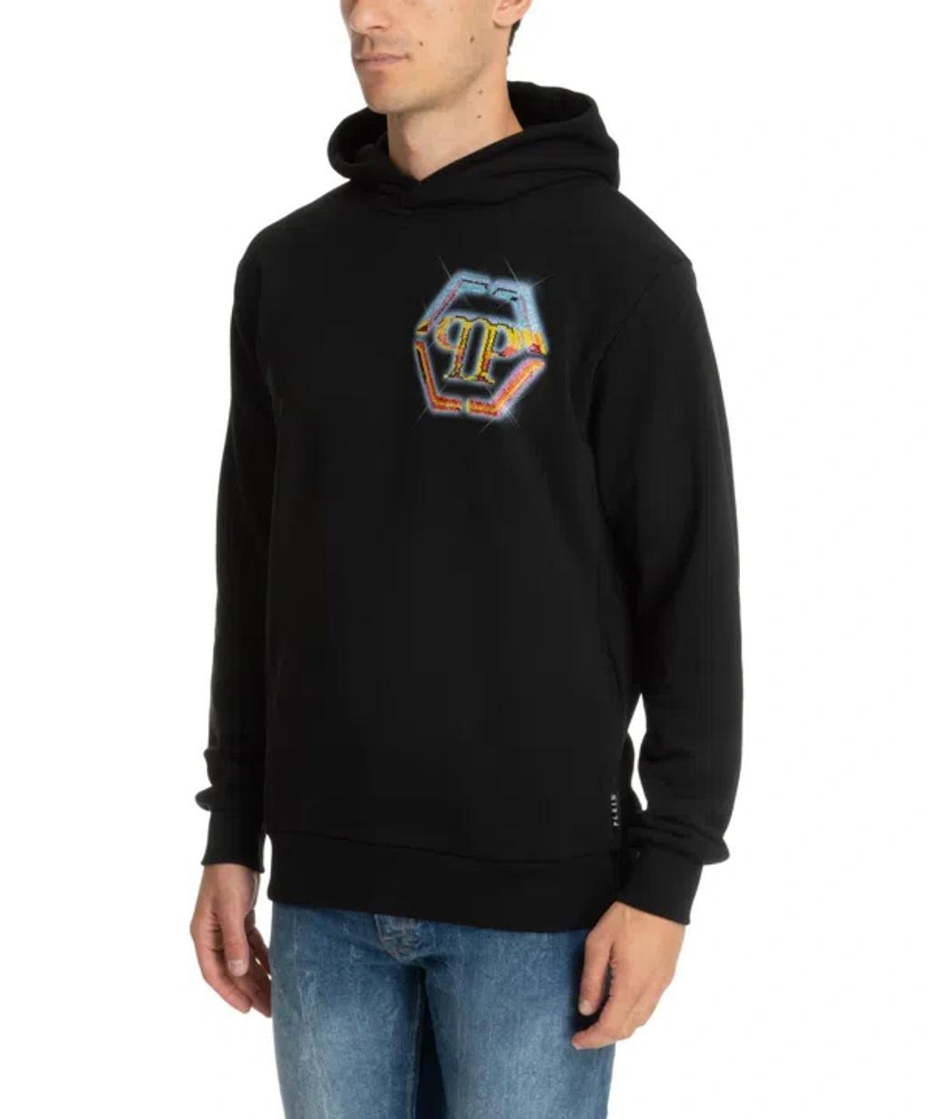 Embellished Logo-print Hoodie In Black Product Image