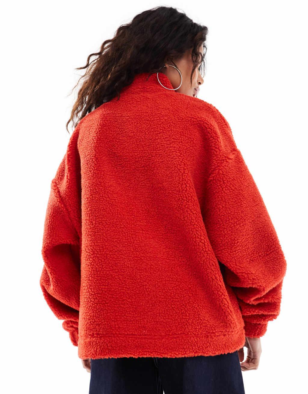 COLLUSION Borg zip funnel neck oversized sweat in red Product Image