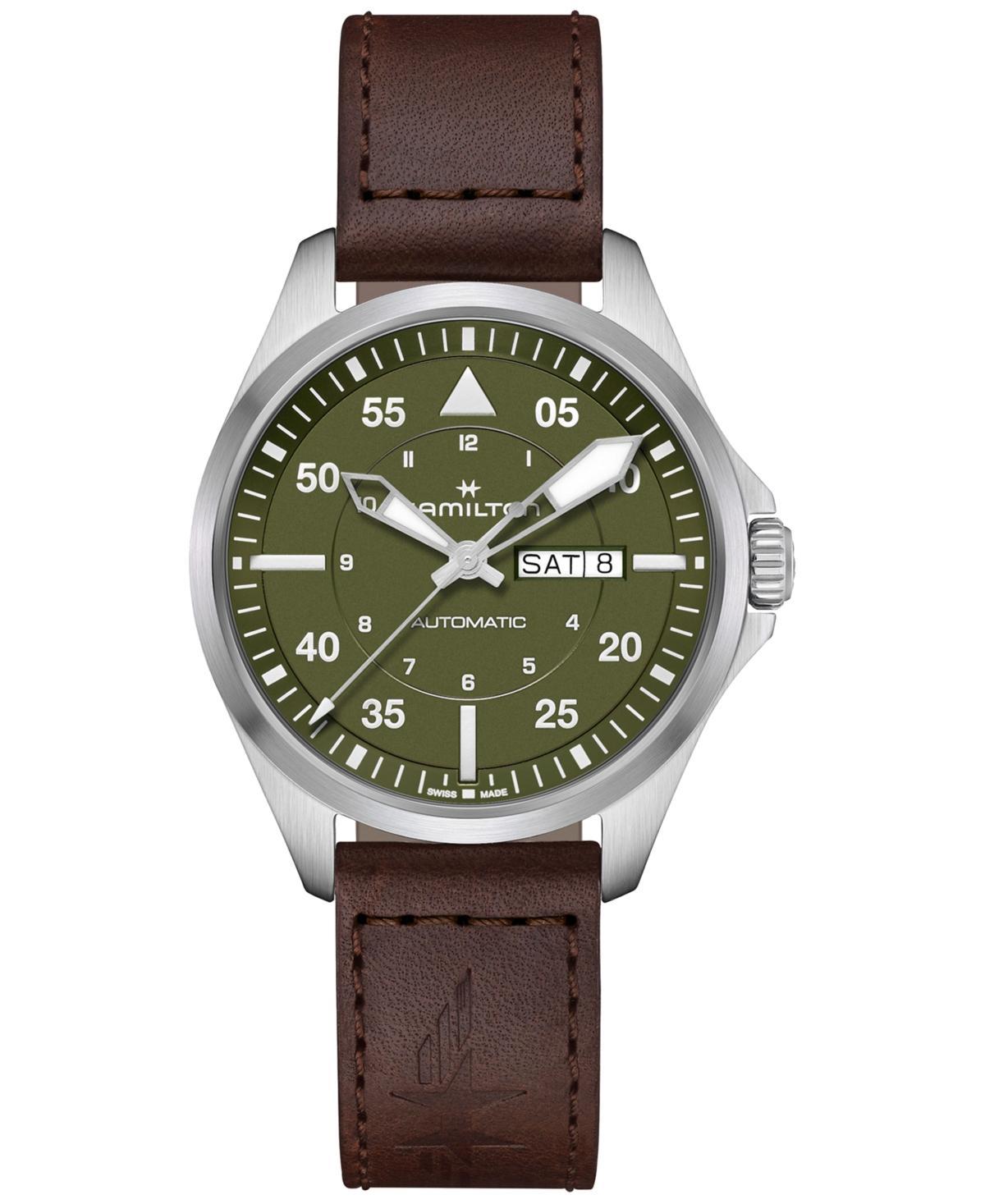 Hamilton Mens Swiss Automatic Khaki Aviation Day Date Brown Leather Strap Watch 42mm Product Image