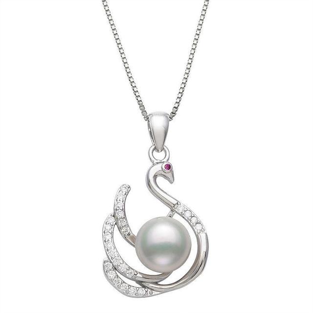 Sterling Silver Freshwater Cultured Pearl & Cubic Zirconia Swan Pendant Necklace, Womens Product Image