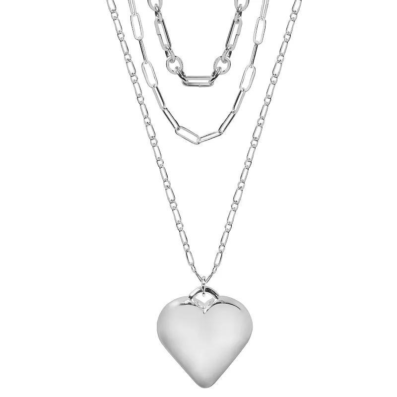 Emberly Silver Tone Multi Row Heart Pendant Necklace, Womens Product Image