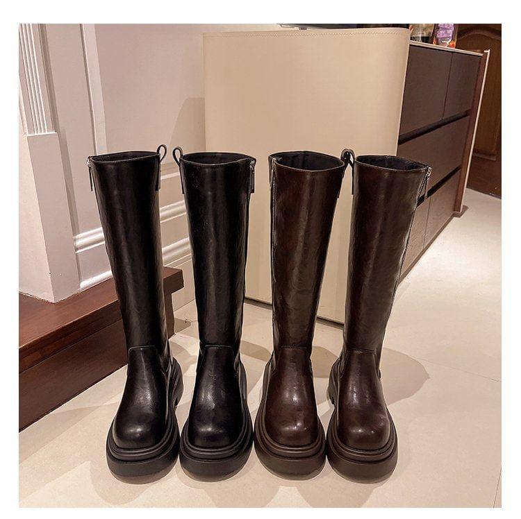 Platform Block Heel Plain Tall Boots Product Image