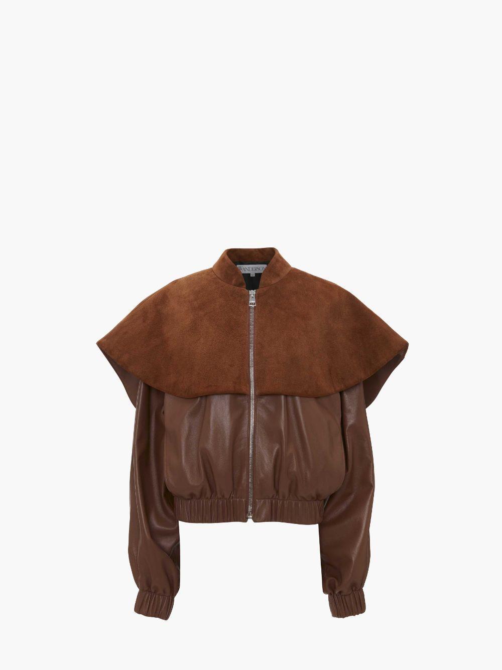 LEATHER BOMBER JACKET WITH OVERSIZED COLLAR in brown | JW Anderson US  Product Image