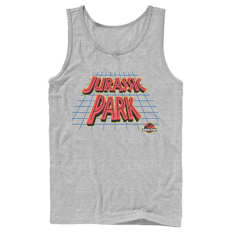 Mens Jurassic Park Tilted Retro Grid Logo Tank Top Athletic Grey Product Image