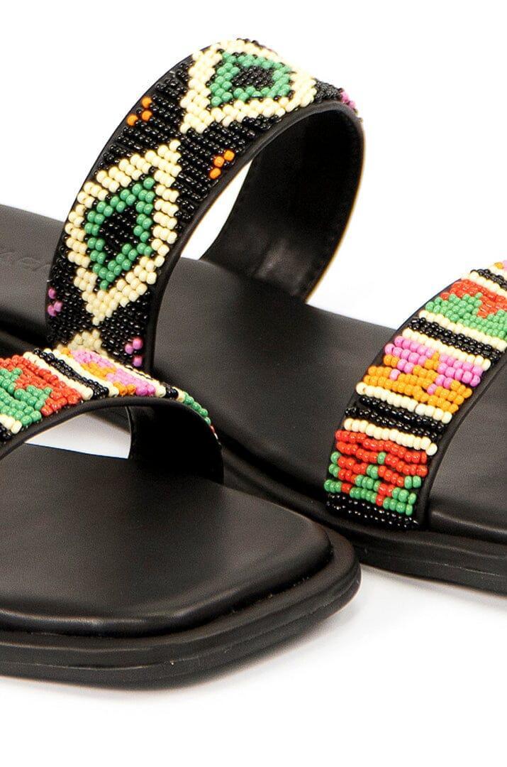 Black Beaded Square Toe Slide Sandal Product Image