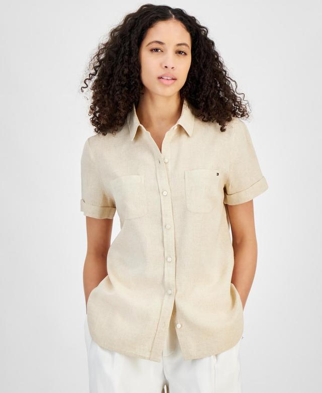 Women's Linen-Blend Short-Sleeve Button-Front Shirt Product Image