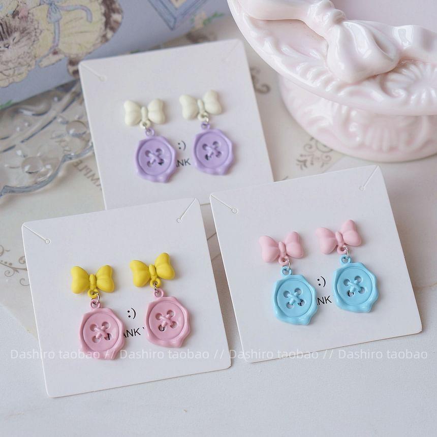 Bow Button Drop Earring / Clip-On Earring Product Image