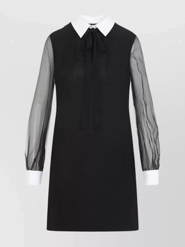 VALENTINO Wool Mini Dress Pleated Detail In Black Product Image