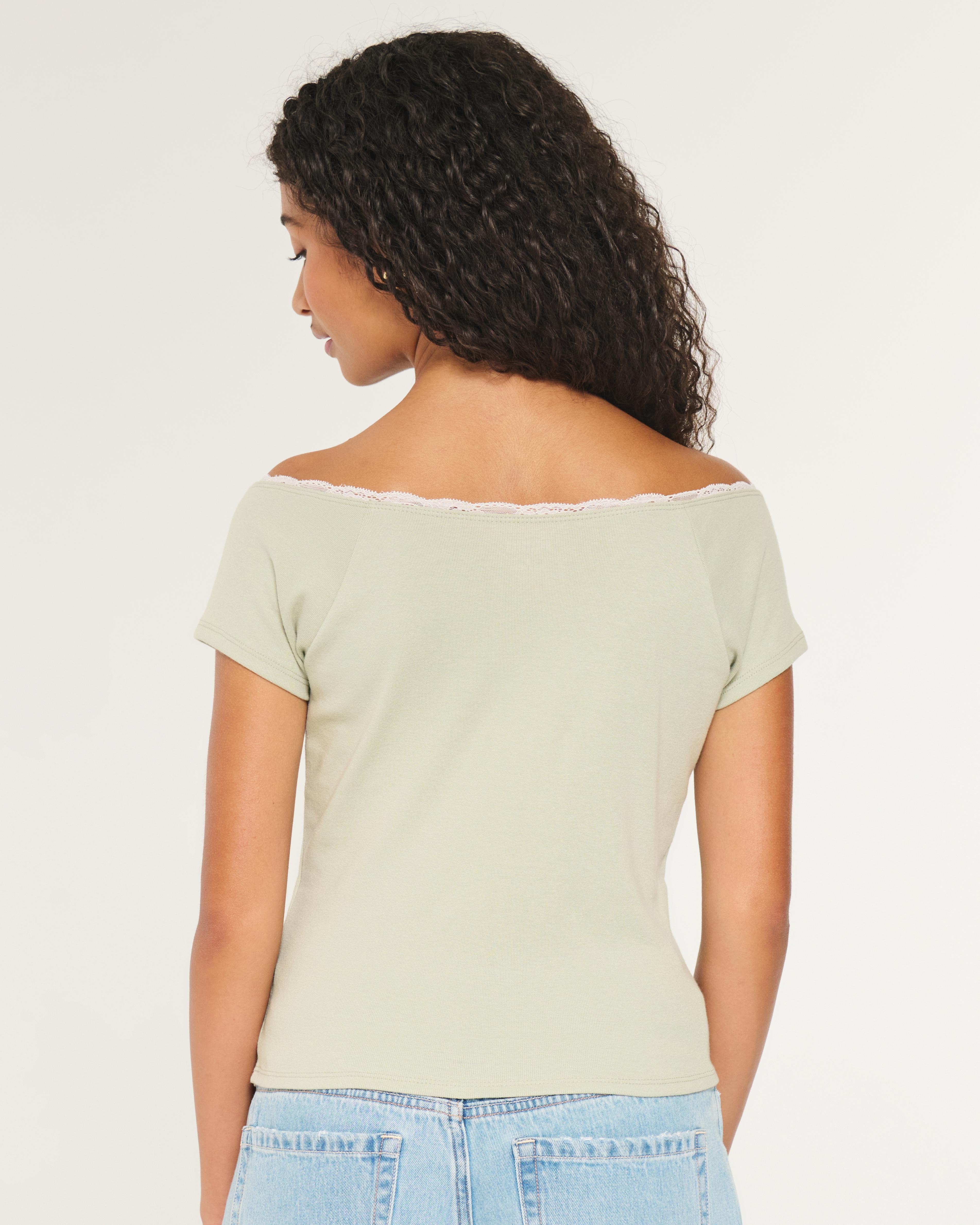 Off-the-Shoulder Lace Trim Top Product Image