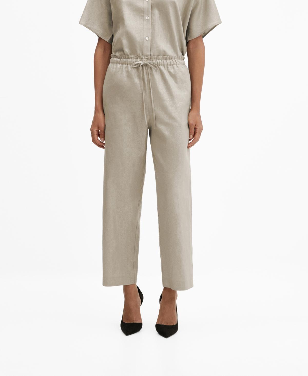 Mango Womens Linen-Blend Elastic Waist Trousers Product Image