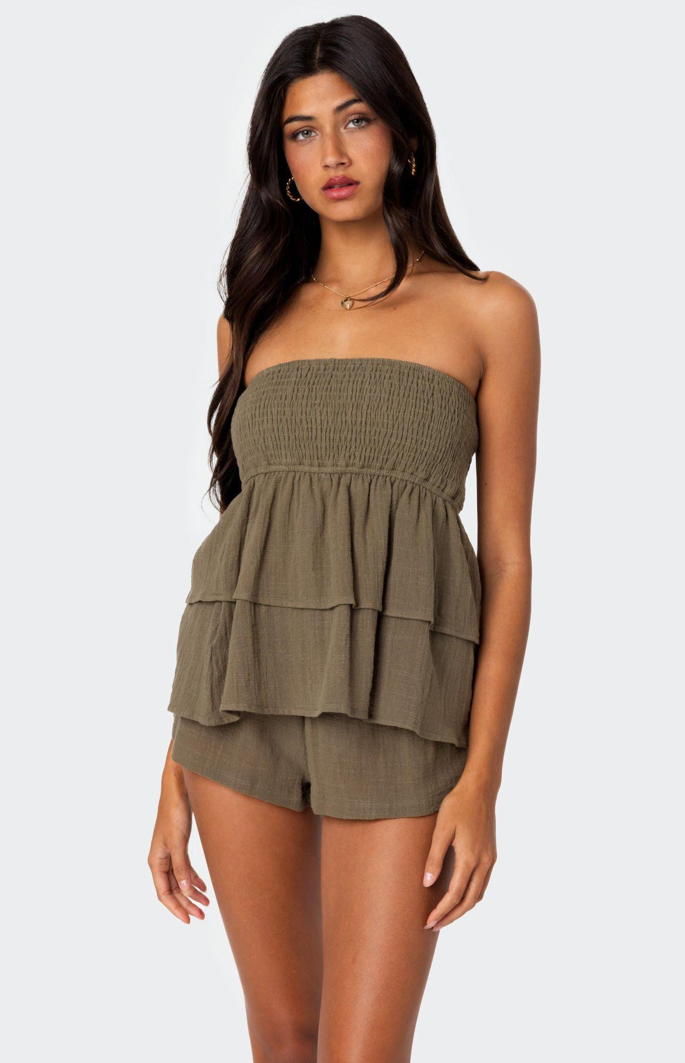 Edikted Women's Harleigh Ruffled Linen Look Tube Top Product Image