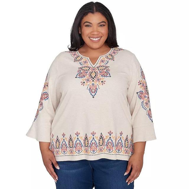 Plus Size Alfred Dunner Medallion Embroidered Flutter Sleeve Top, Womens Product Image