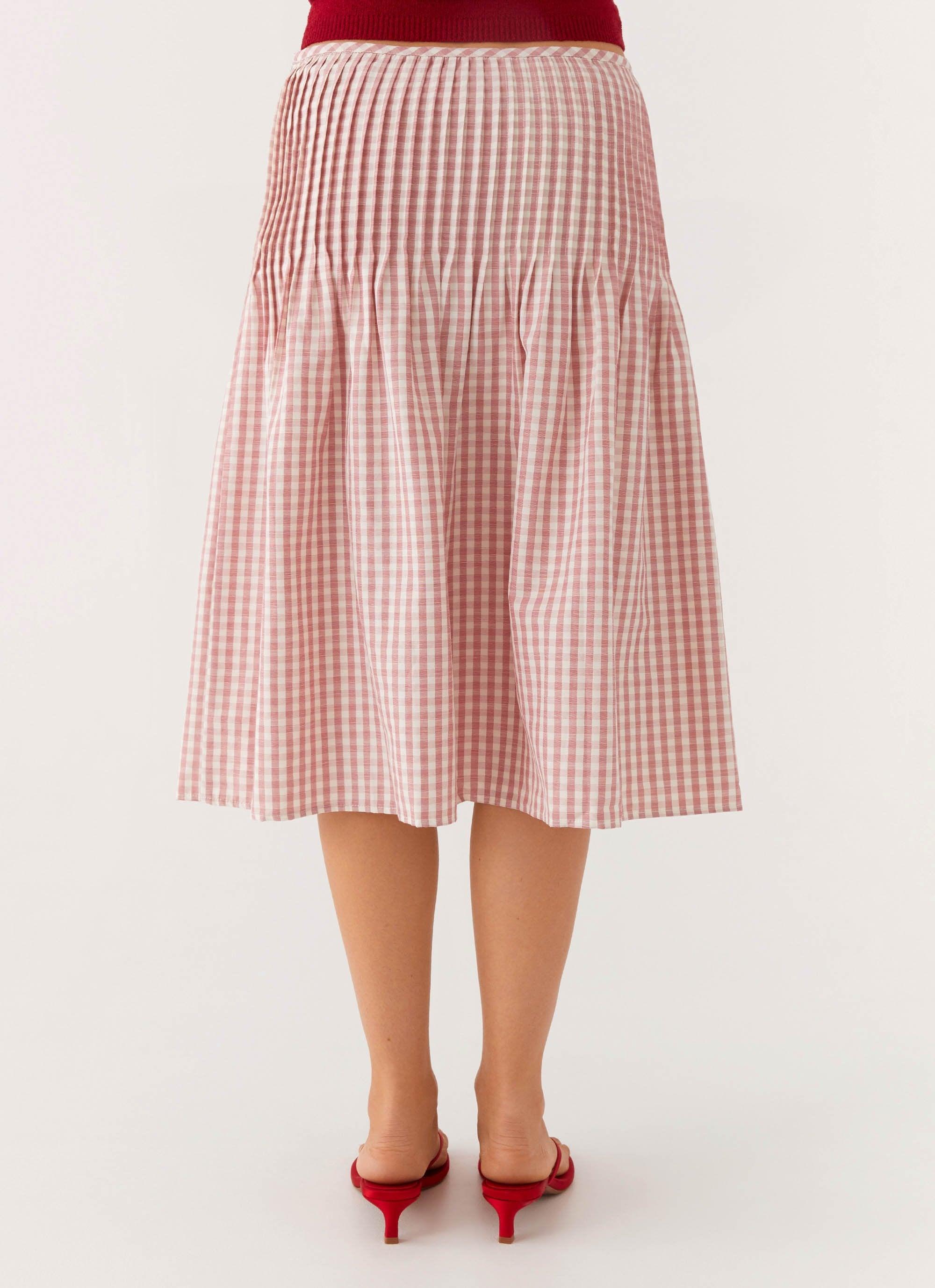 Dreamscape Midi Skirt - Maroon Gingham Product Image