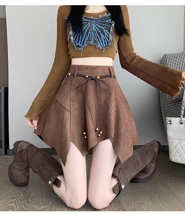 High Rise Asymmetrical Faux Suede Mini A-Line Skirt Product Image