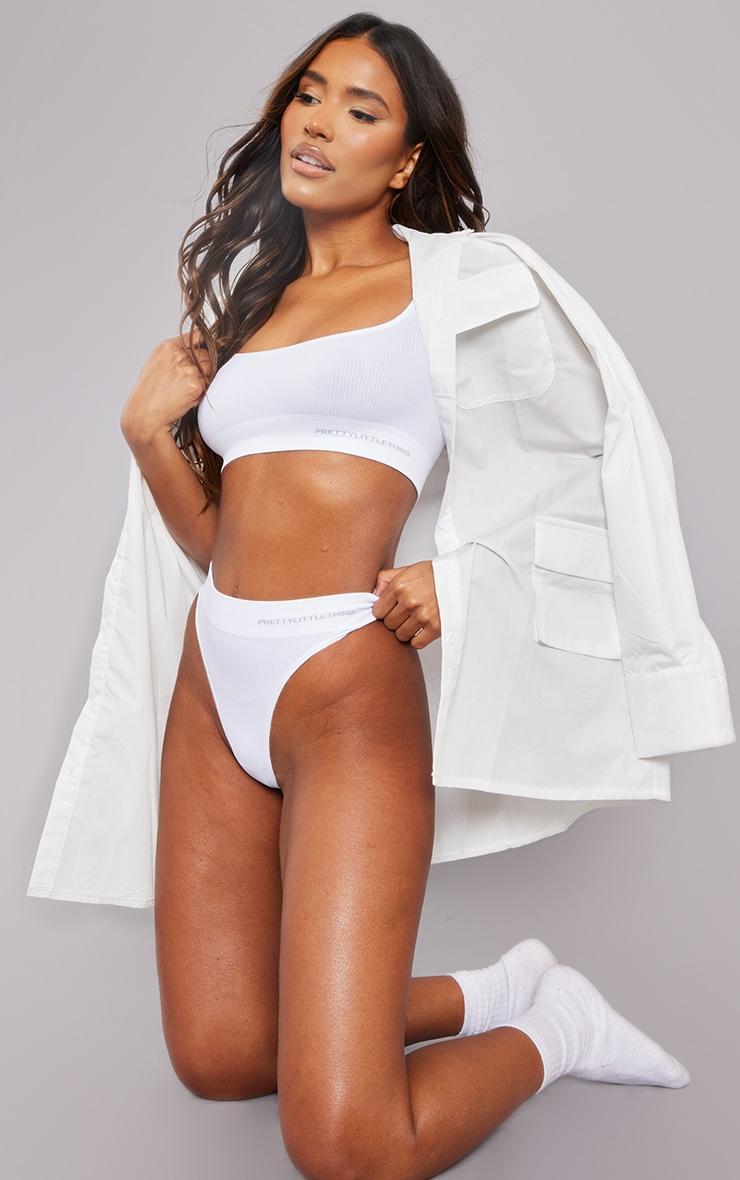 PRETTYLITTLETHING White Seamless High Waisted Thong Product Image