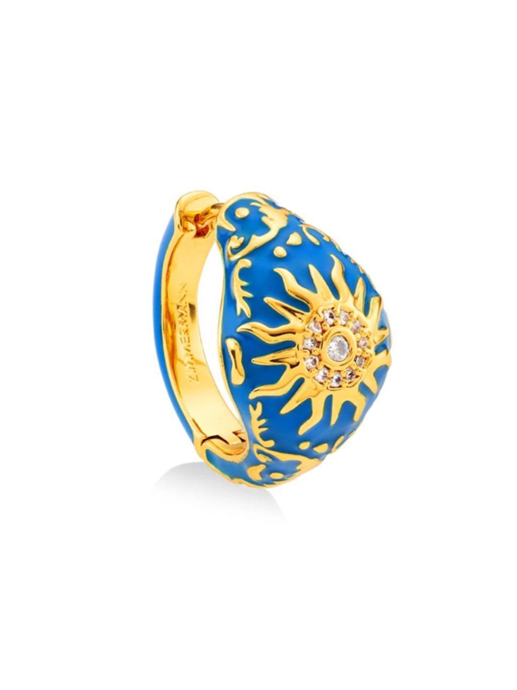 Women's Wonderland 20k-gold-plated, Enamel & Cubic Zirconia Signet Earring In Blue Product Image