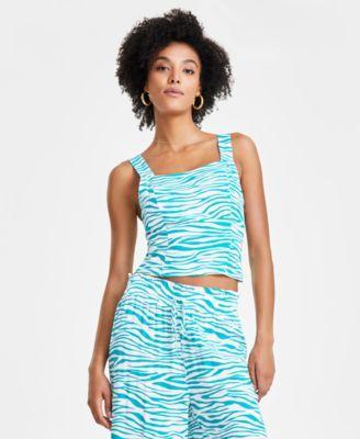 Bar Iii Womens Zebra-Print Square-Neck Cropped Top, Created for Macys Product Image