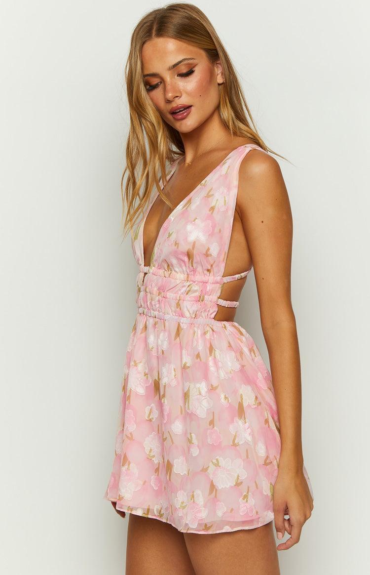 Genovia Pink Floral Chiffon Mini Dress Product Image