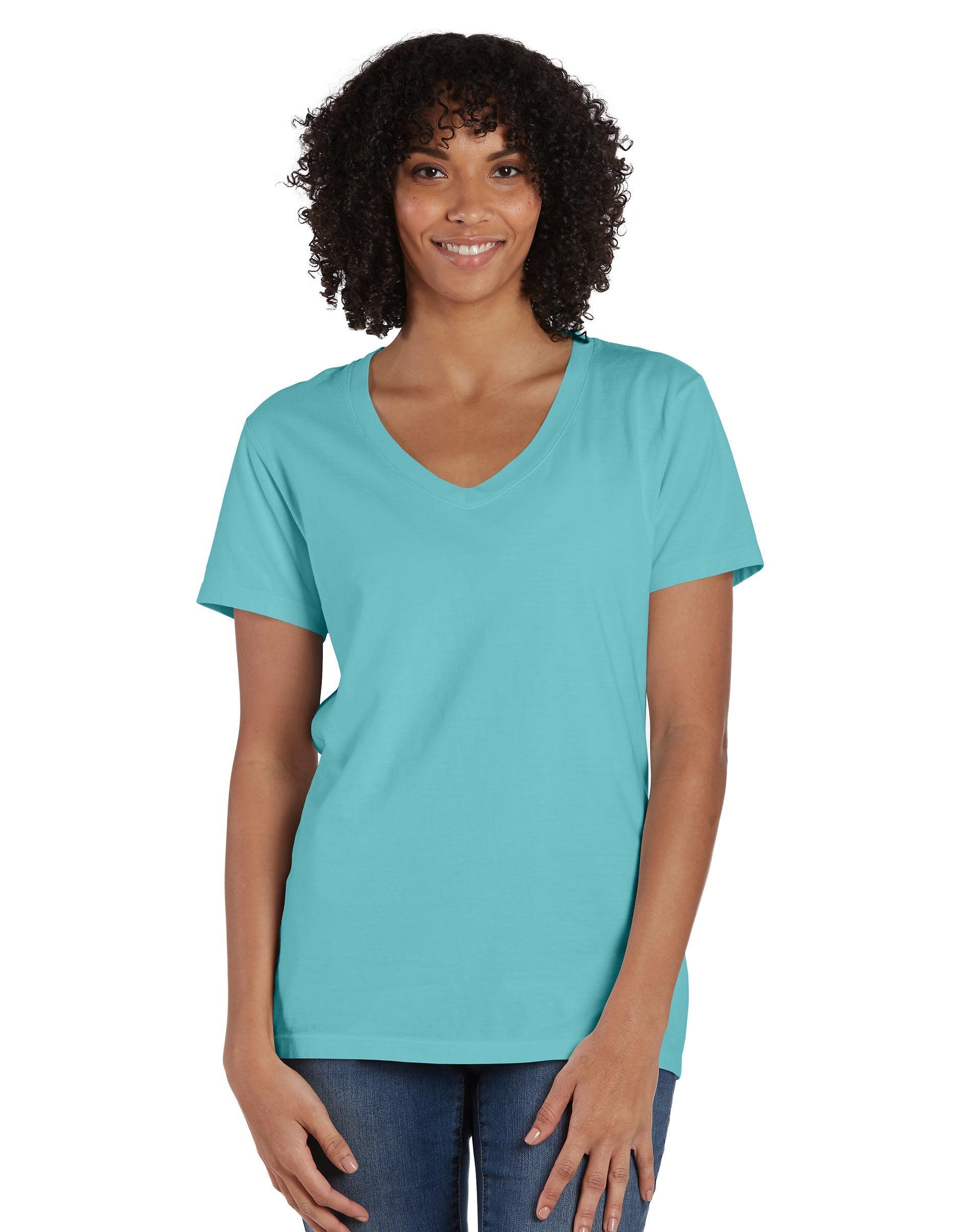 Hanes Womens Garment Dyed V-Neck T-Shirt Soothing Blue 3XL Product Image