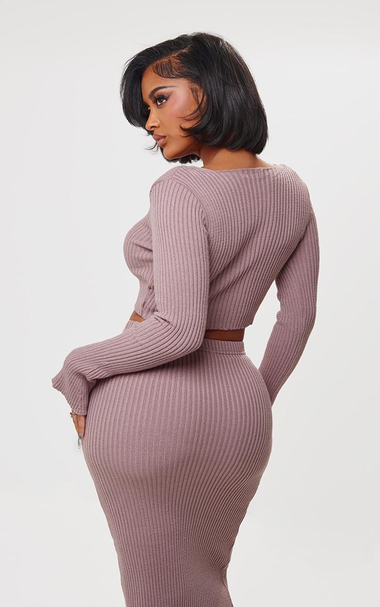 Shape Mauve Knit Ribbed Long Sleeve Scoop Crop Top Product Image