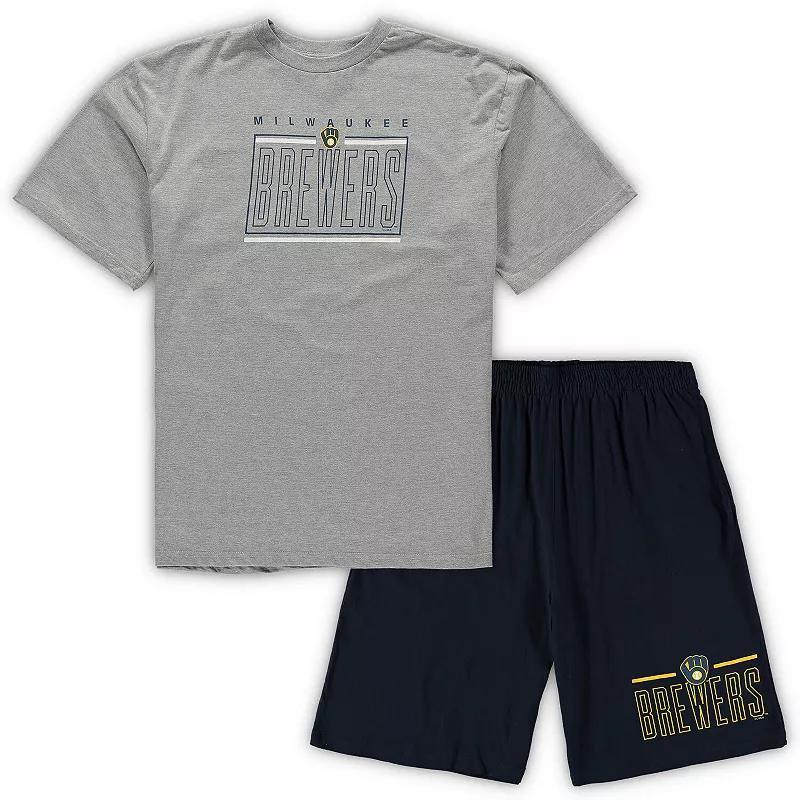 Mens Concepts Sport Heathered Gray/Navy Milwaukee Brewers Big & Tall T-Shirt & Shorts Sleep Set Product Image