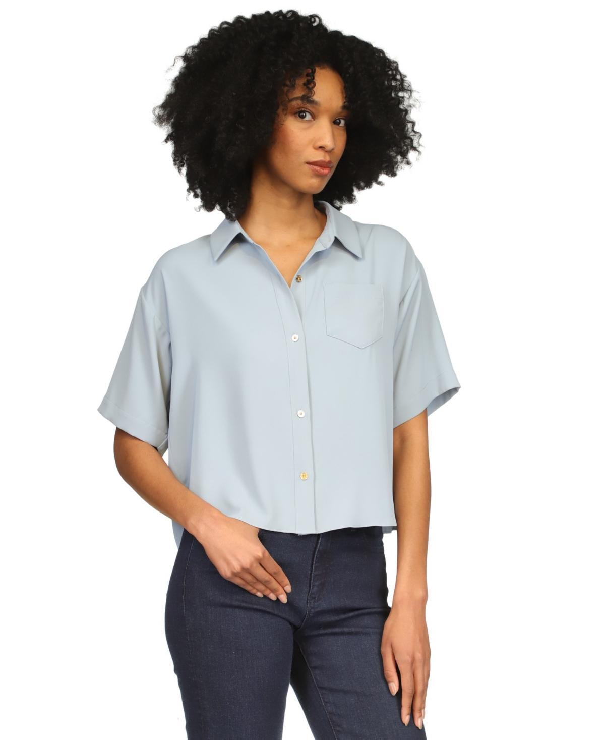 Womens Pleated Short-Sleeve Shirt Product Image