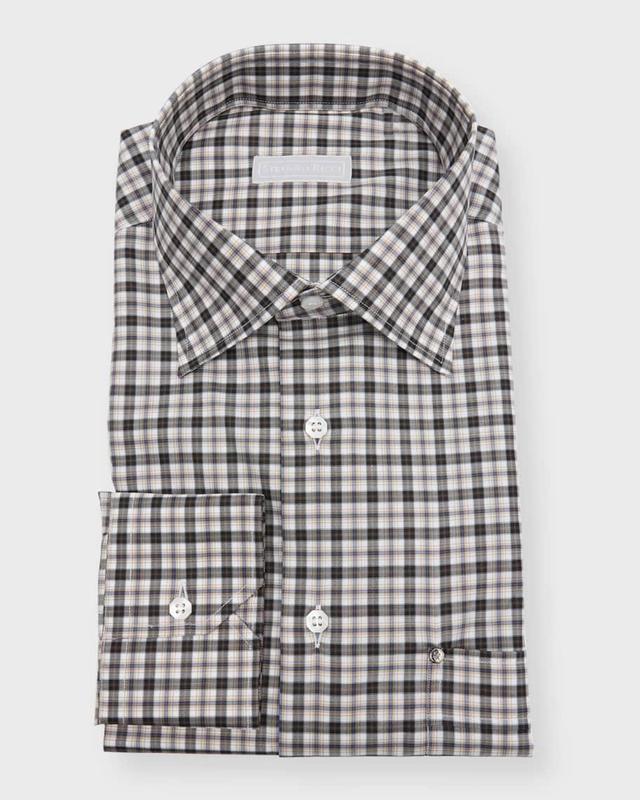 Men's Cotton Check Casual Button-Down Shirt Product Image