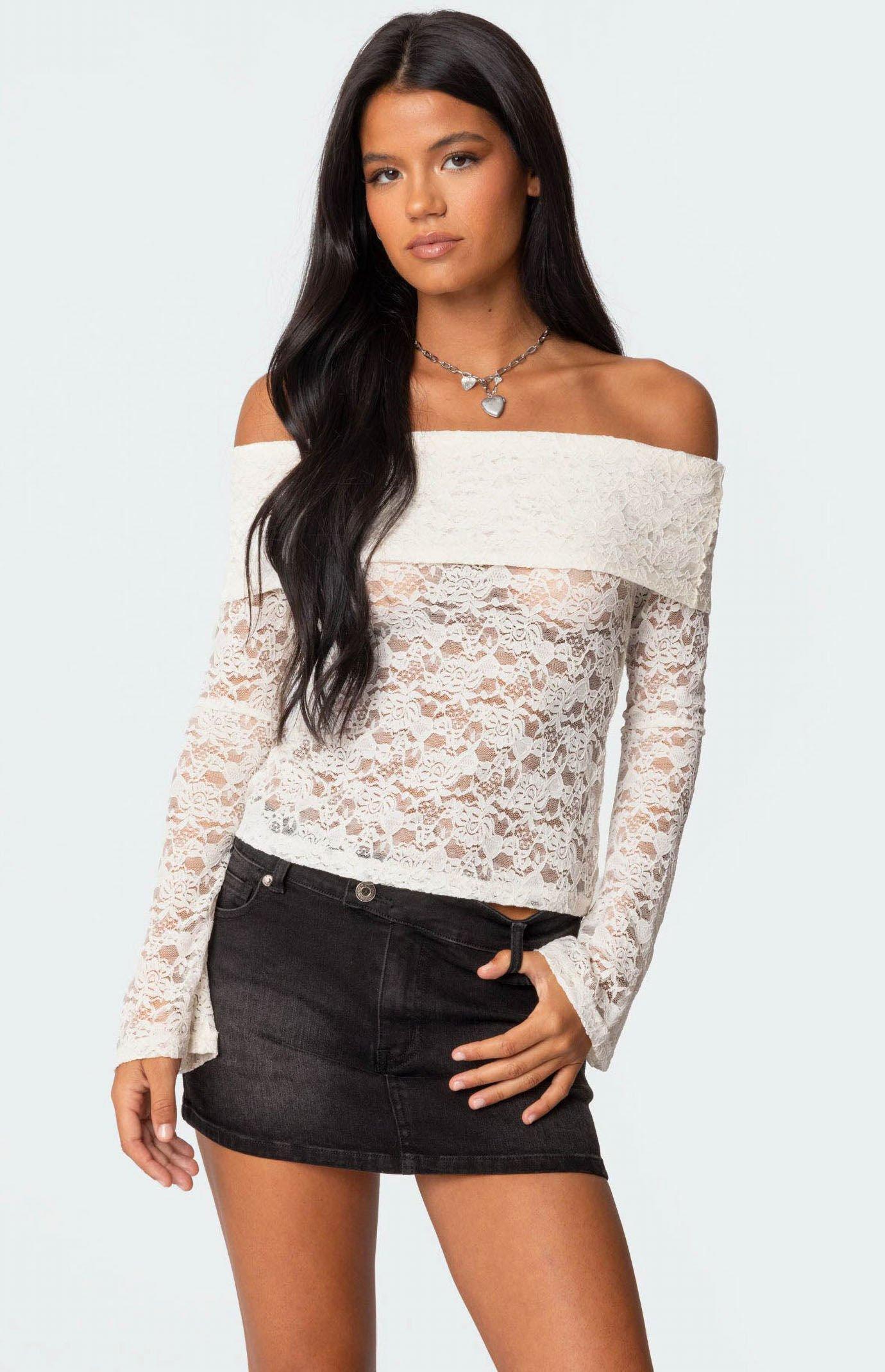 Edikted Women's Ashley Off Shoulder Sheer Lace Top product image