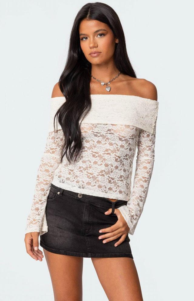 Edikted Womens Ashley Off Shoulder Sheer Lace Top Product Image