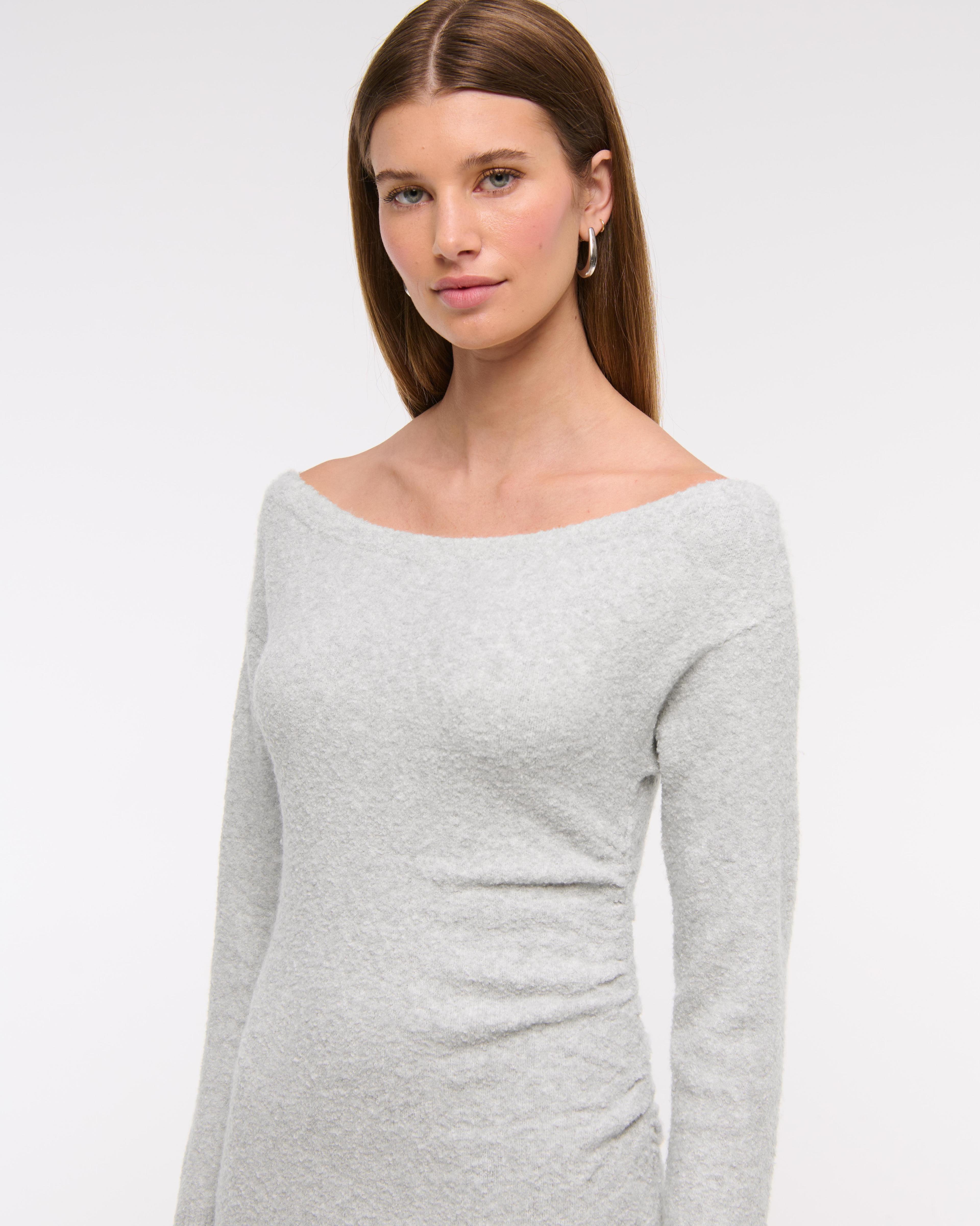 Off-The-Shoulder Boucle Maxi Sweater Dress Product Image