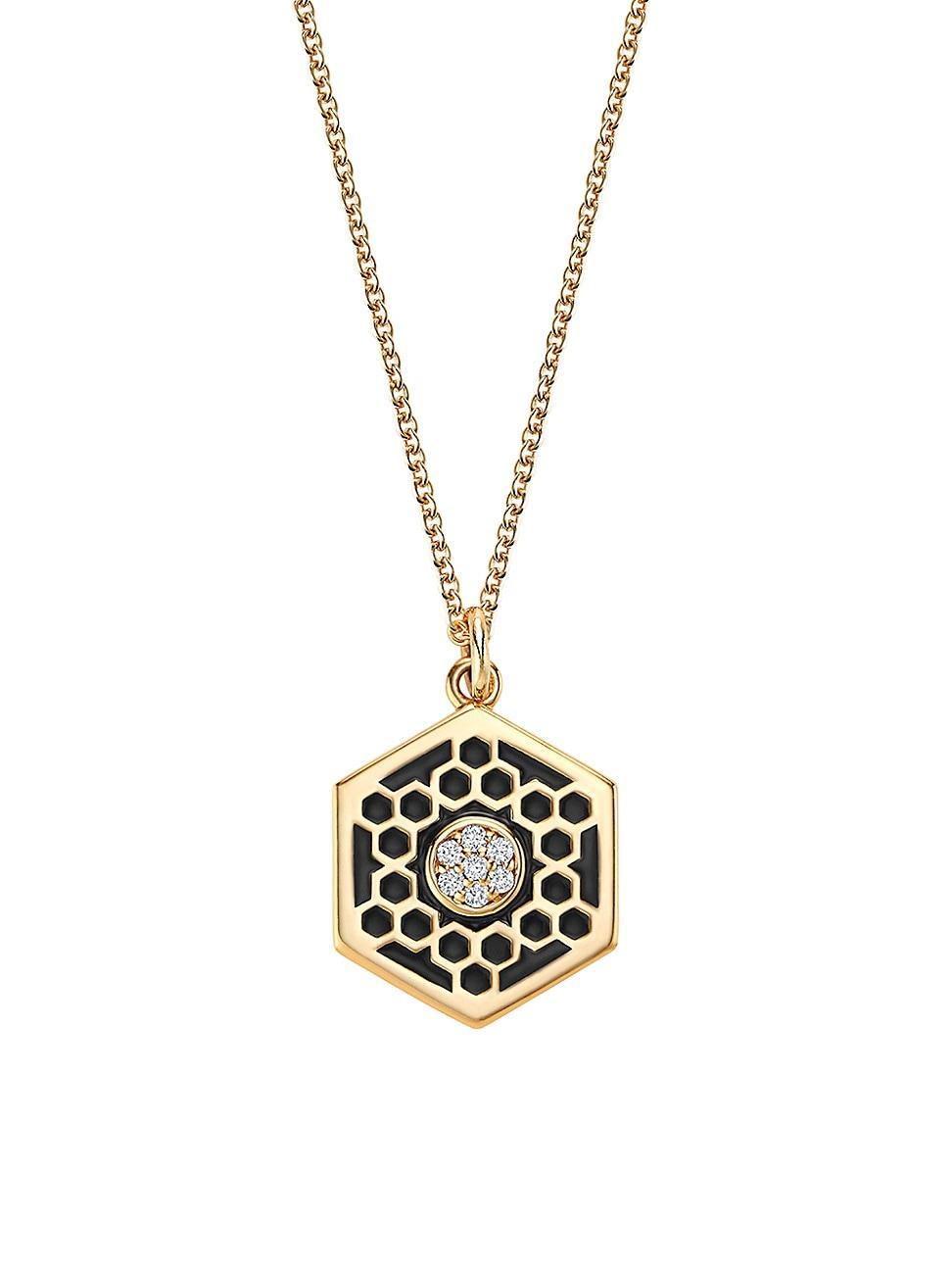 Womens Bee Chic 18K Yellow Gold, Diamond & Black Enamel Medium Hexagon Pendant Necklace Product Image