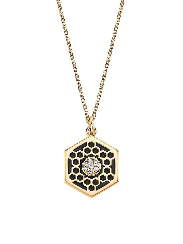 Womens Bee Chic 18K Yellow Gold, Diamond & Black Enamel Medium Hexagon Pendant Necklace Product Image