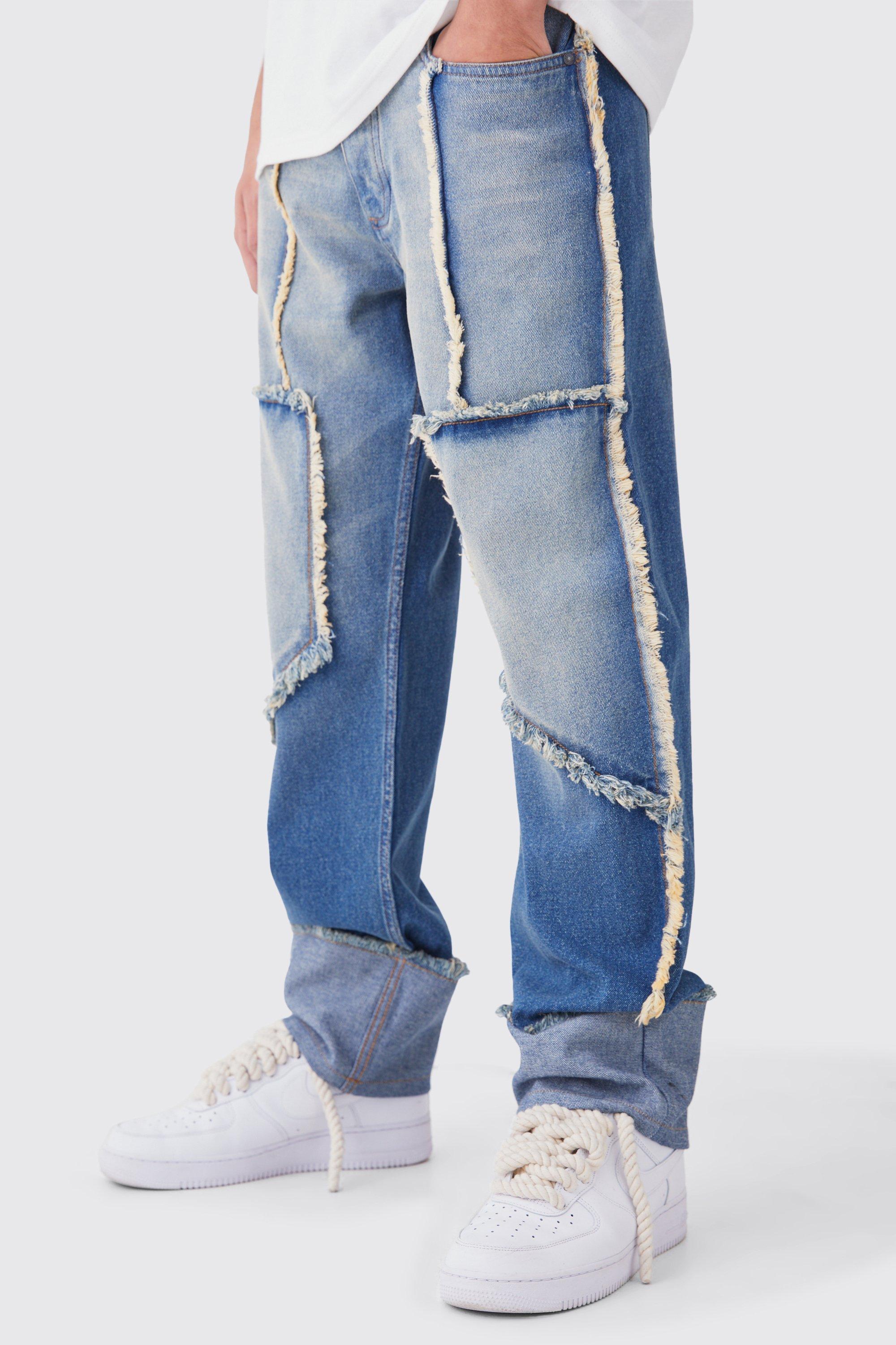 Relaxed Rigid Distressed Seam Denim Jean | boohooMAN USA Product Image