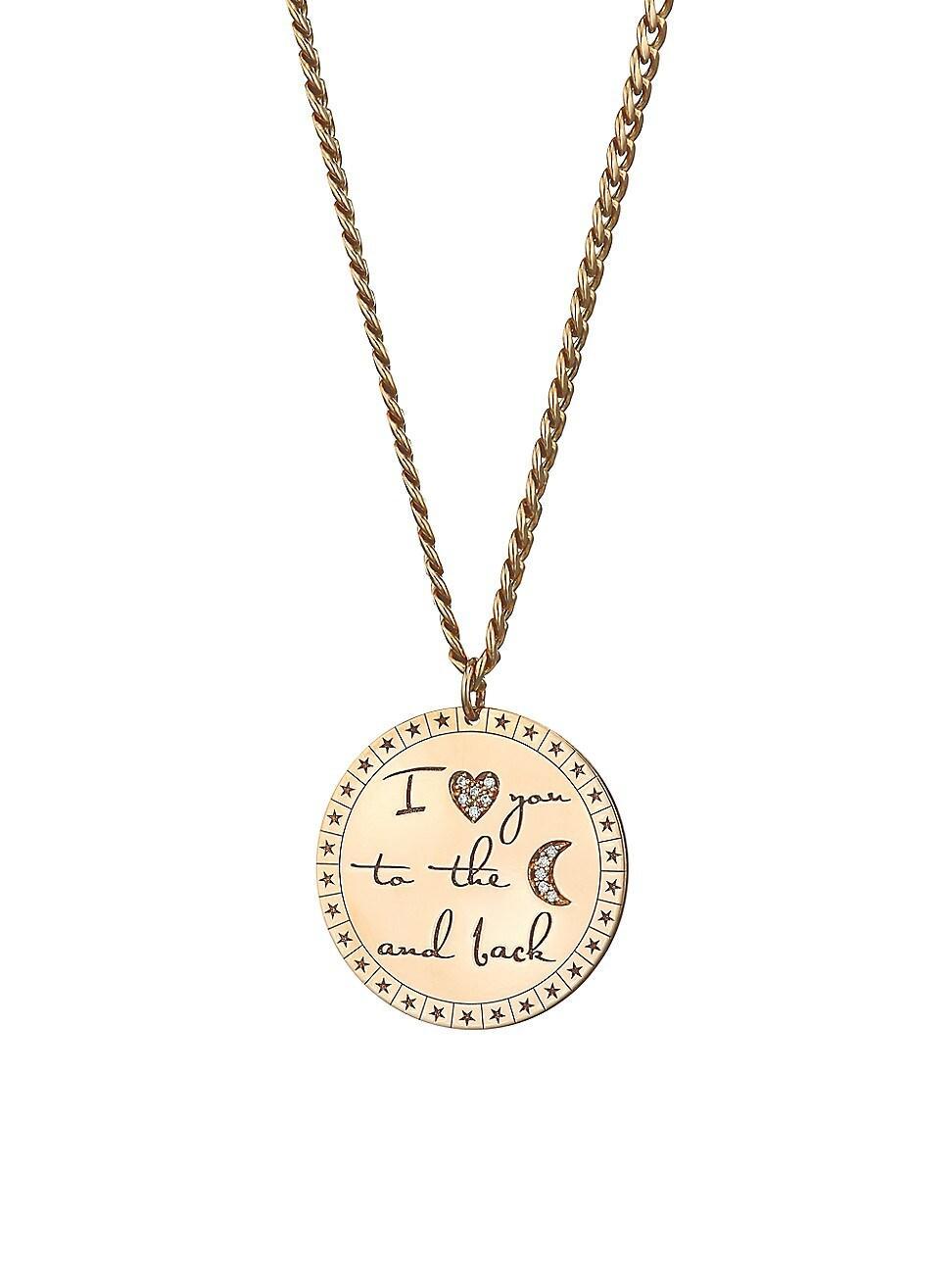 Womens Mantras 14K Yellow Gold & Diamond I Love You Large Disc Pendant Necklace Product Image