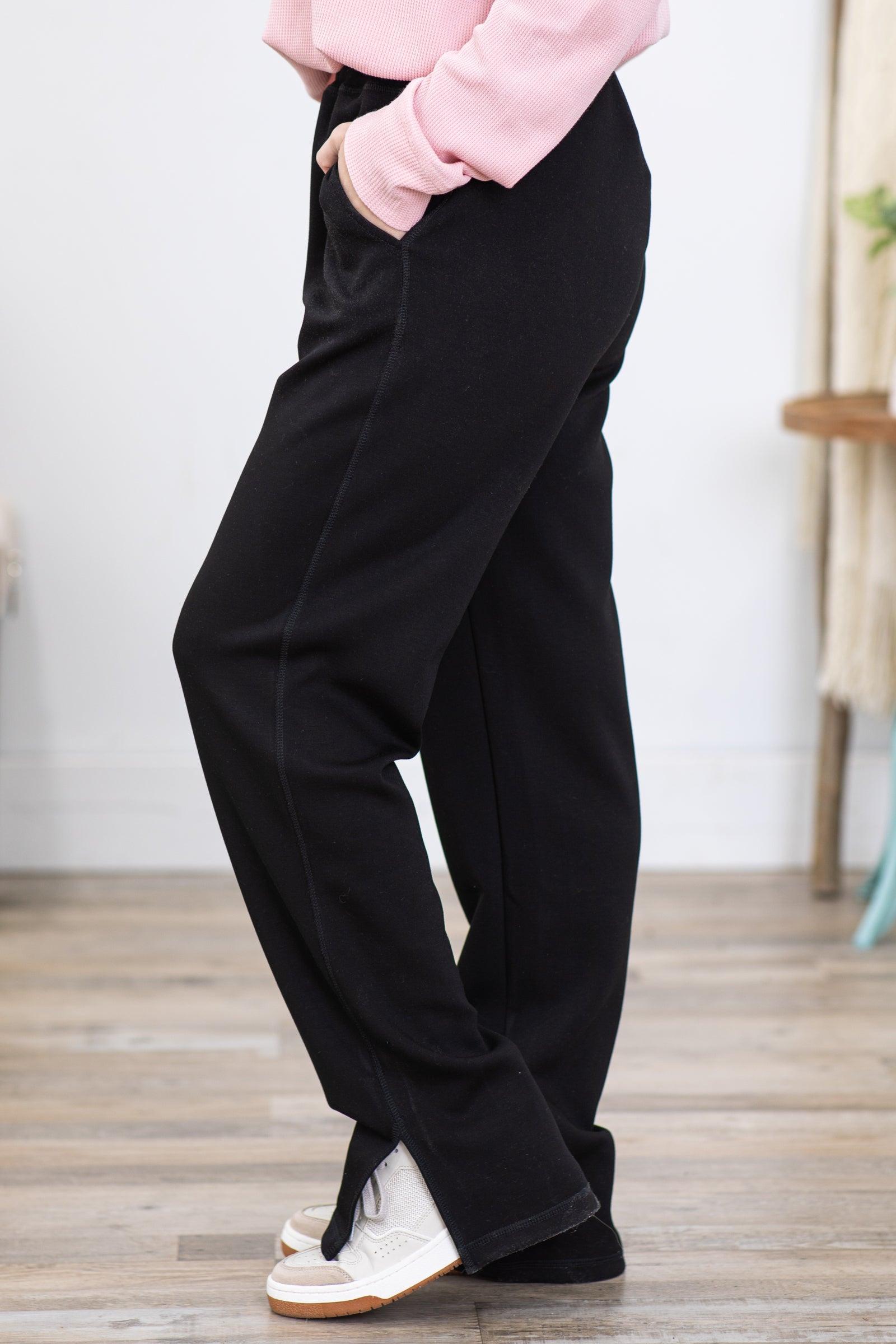 Black Elevated Wide Leg Lounge Pants Product Image