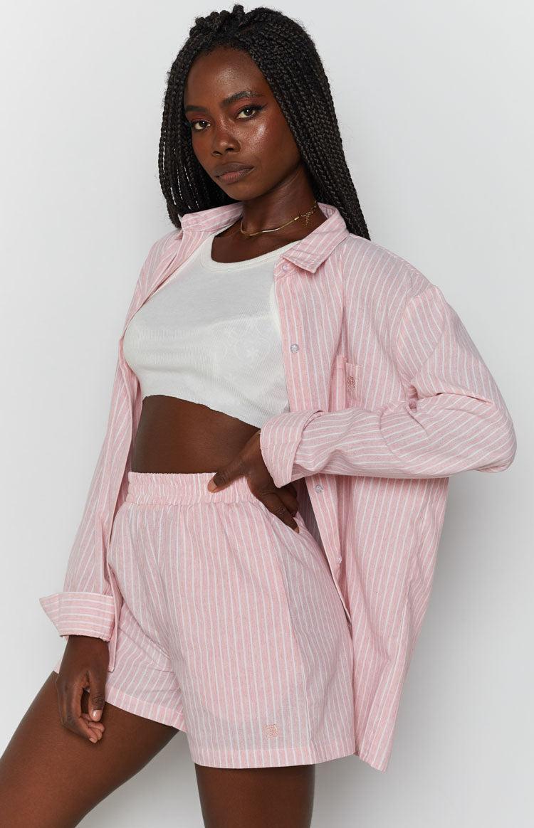 The Sarah Shorts Pink Pinstripe Product Image