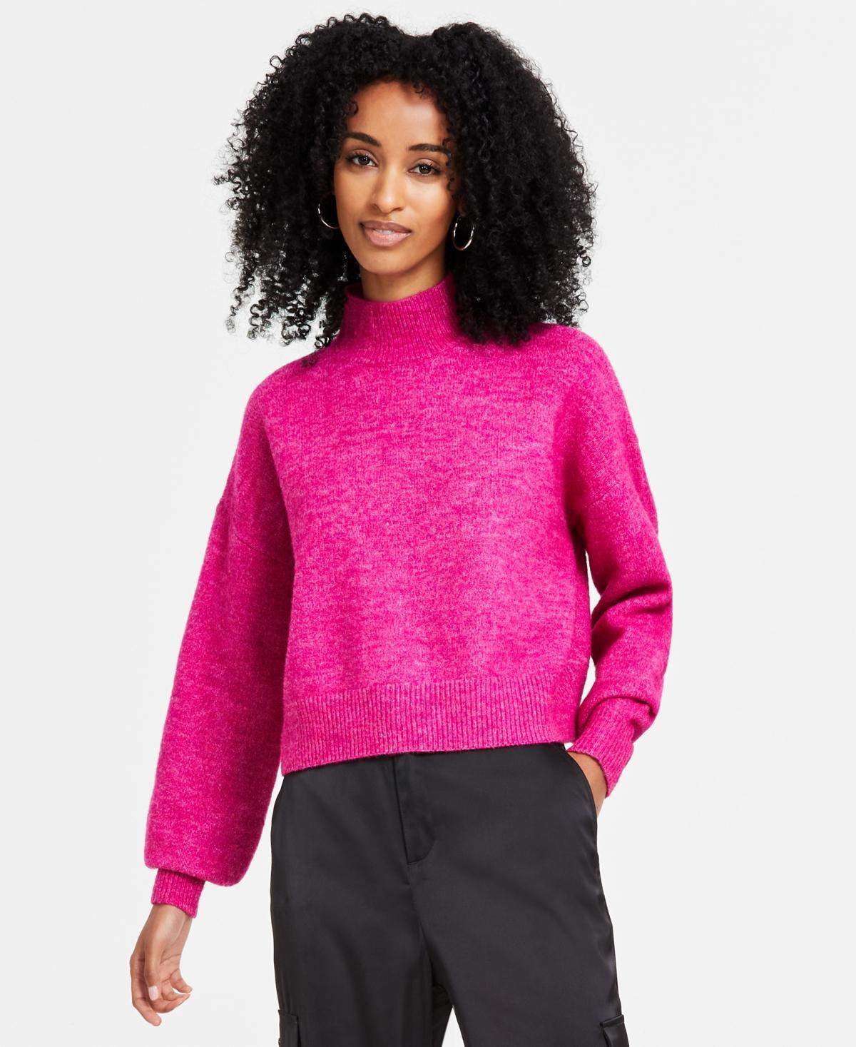 Dkny Jeans Womens Boxy Cropped Mock-Neck Sweater Product Image