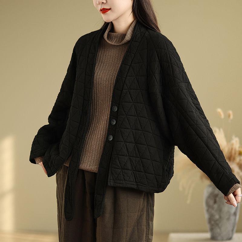 V-Neck Plain Quilted Kimono Jacket product image