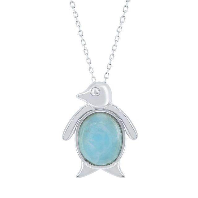 Sterling Silver Larimar Penguin Pendant Necklace, Womens Silvertone Product Image