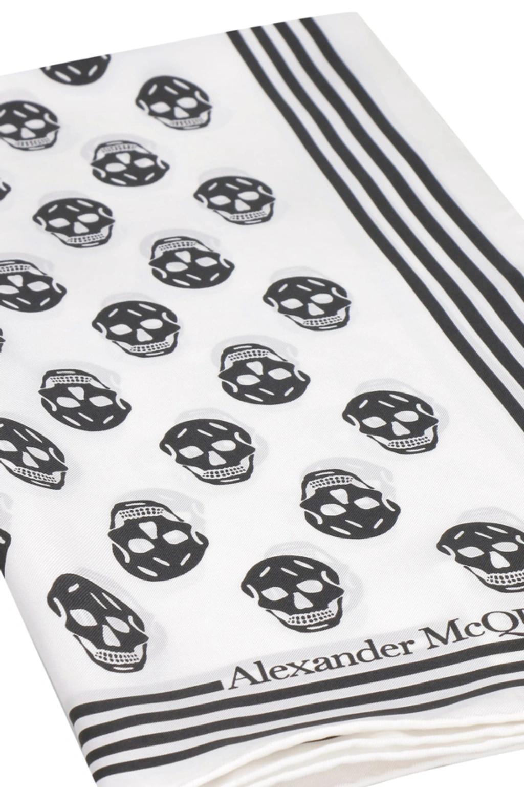 Biker Skull Print Silk Scarf In White Product Image